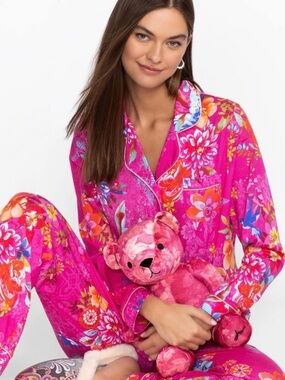 NEW! Johnny Was Bear (sold out in stores)  Pink Printed Velvet Bear